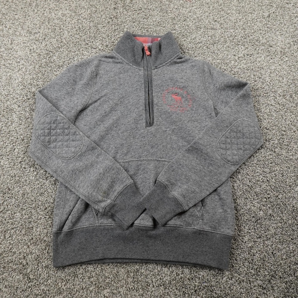Abercrombie Fitch Sweatshirt Womens M Gray Moose Pullover 1/4 Zip Mock Neck‎ Y2K